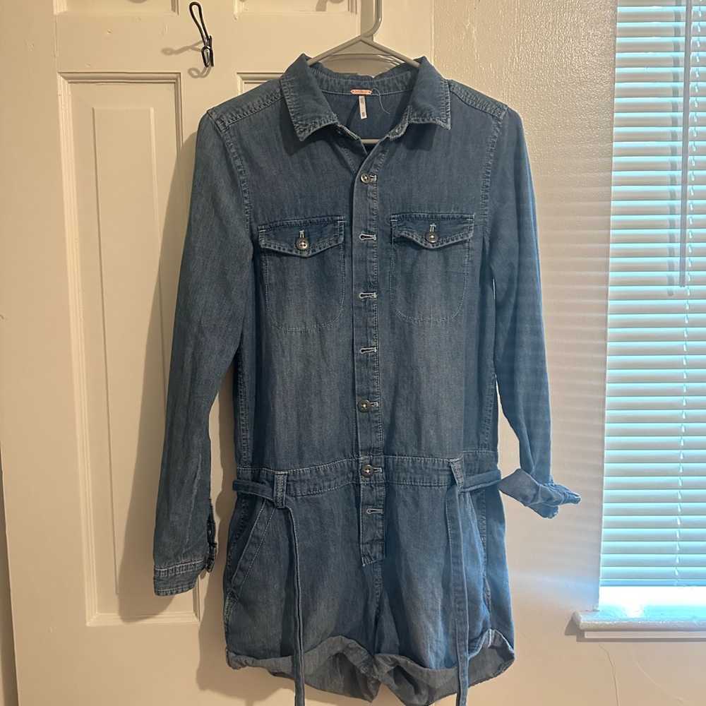 Free People Denim Button-Up Romper